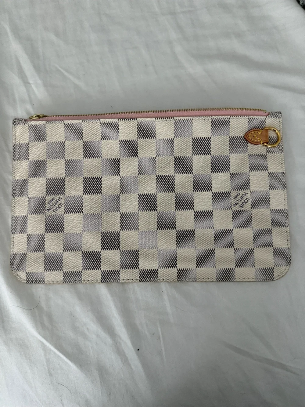 Louis Vuitton Damier Azur Canvas Pouch with Pink Trim and Gold Hardware